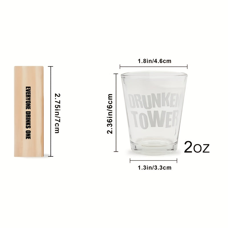 60 Wooden Building Blocks Rolling Tower Party Challenge Game Set (including 4 Glass Cups And 60 Challenge Blocks) - Adult Party Game - Halloween Christmas Gift