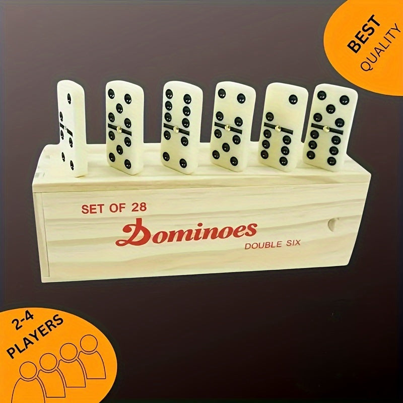 Double 6 Dominoes Set - Classic Family Game Night, Smooth End 28pcs Set in Stylish Wooden Case Perfect for Gatherings And Fun-Filled Evenings
