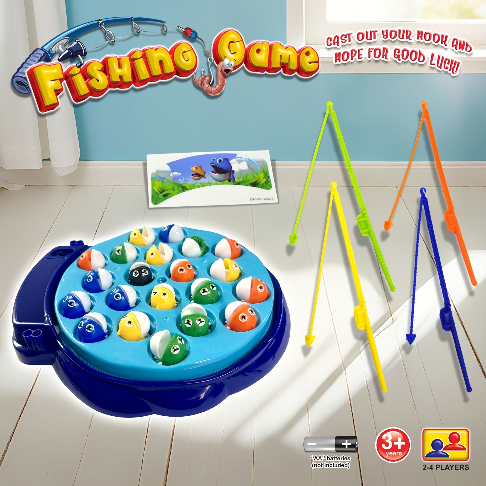 Cheela Fun Fishing Game for Kids, Rotating Fish Board Game, Original Fast-Action Fishing Game. Includes 21 Fish, 4 Fishing Rods. Require 1xAA Battery (not Included). Ideal for Holiday & Birthday Presents.