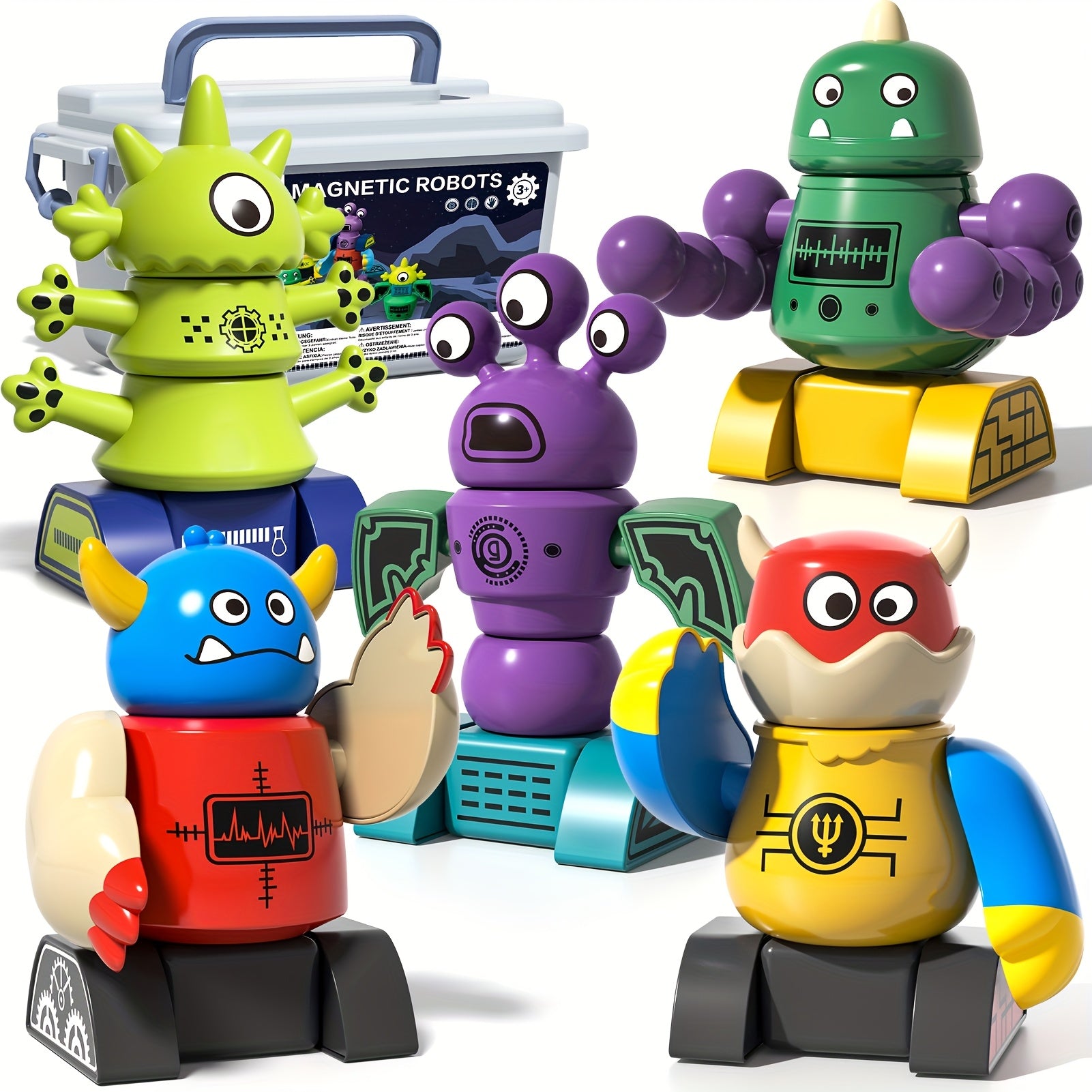 Magnetic Robot Building Toy for Kids 3-5, 33pcs STEM Stacking Playset with Storage Box, Rocket Robot Creative Kit, Magnet Toys Gift for 3+ Years Old Boys & Girls (Christmas Birthday)
