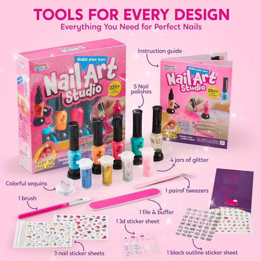 SYNCFUN Nail Polish Art Kit For Kids, Kid-safe, Non-toxic Materials-Children Nail Studio With Glitter, Stickers Sequins, Stroke Sticker, Polish-Girls Creative Idea Birthday Christmas Gifts Age 7+