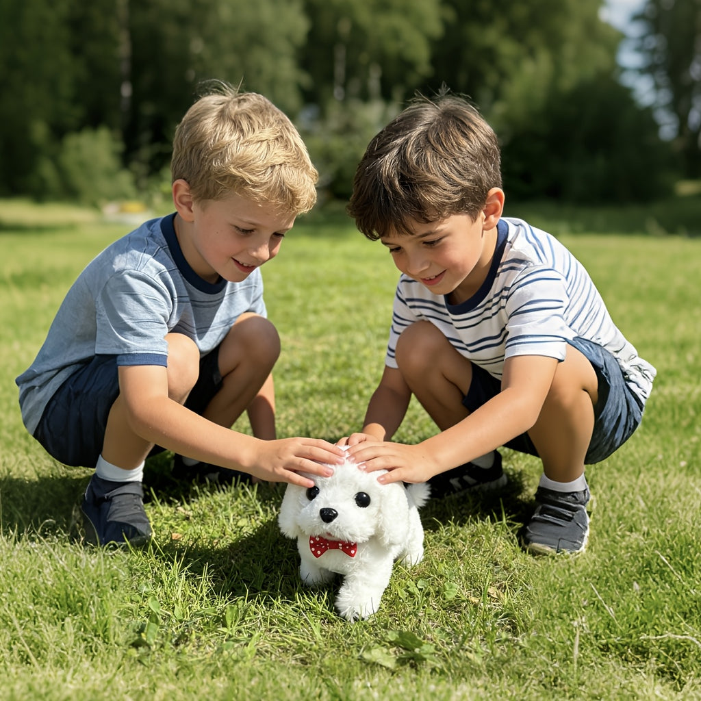 Cute Robot Puppy Features: Fluffy Short Fluff Slow Rebound Filler Perfect Comfort No Fluff No Peculiar Smell Soft Barking And Simulated Walking Ready to Open The Living Room Adventure, Car Ride Frolic, Family Outing Annual Hottest Trend Children's