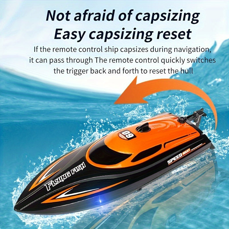 Top Speed of 30Km/ H, Small High-Speed Remote-Controlled Speedboat Comes with LED Night Navigation Lights, 2.4G Remote Control, Anti Capsizing, Circulating Cold Water Device, Christmas, Birthday Gif