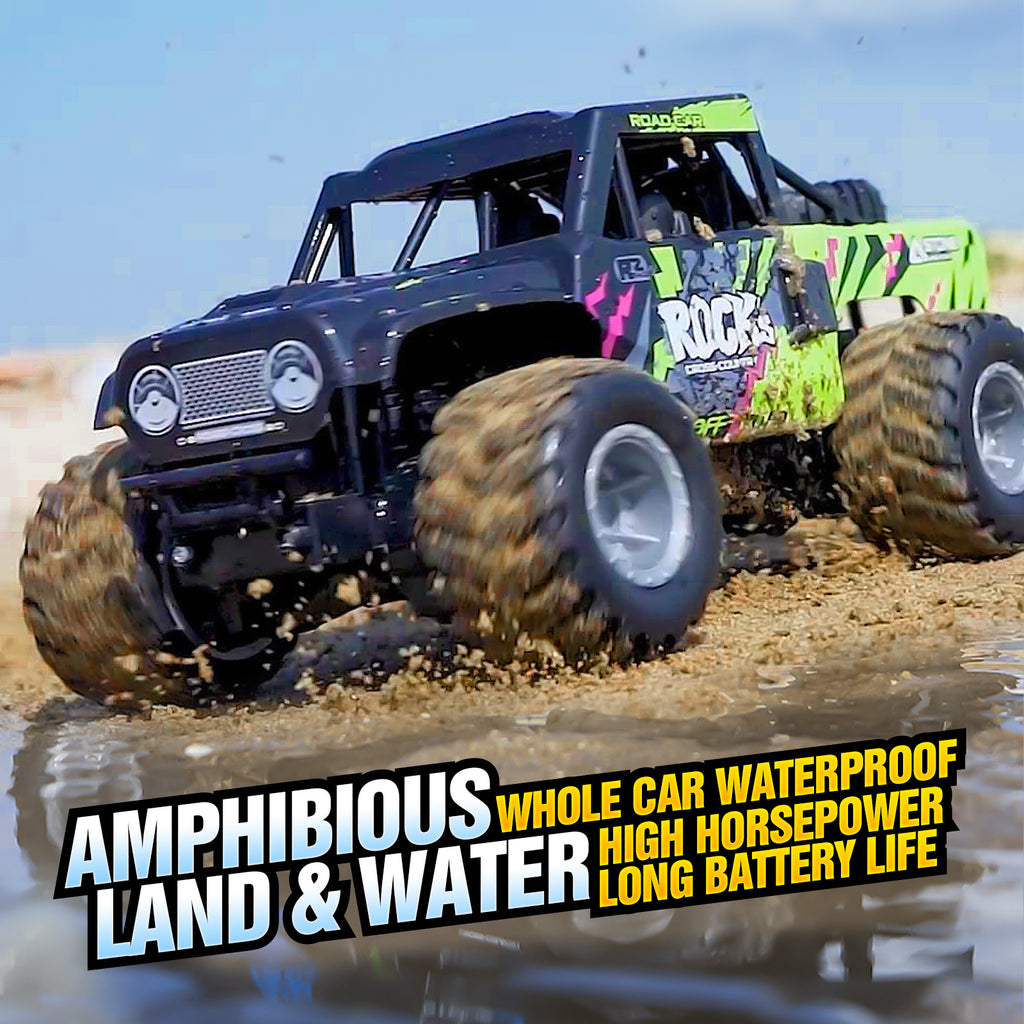 RC Trucks 4x4 Offroad Waterproof 1:16 Amphibious Remote Control Car with 2 Rechargeable Battery 4WD All Terrain Monster Truck RC Car for Boys 4-7 gift present
