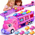 Pink Monster Toy Truck Track Set with 8 Princess Cars, Light Sound - Friction Power Car Toys with 2-Player Fold Out Track, Plastic Tracks for Girls & Boys 3+, Birthday/Holiday Gift Suitable