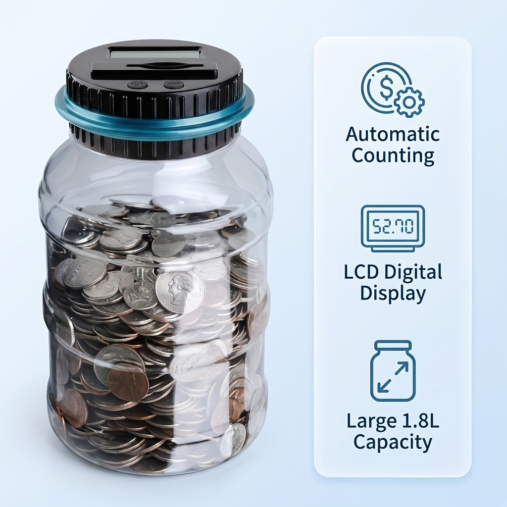 Large Money bank for Kids Adults, Digital Coin Counting Bank with LCD Counter, 60.87oz Capacity Coin Bank Money Jar for Adults, Save Money Bank Party Gifts Designed for All US Coins