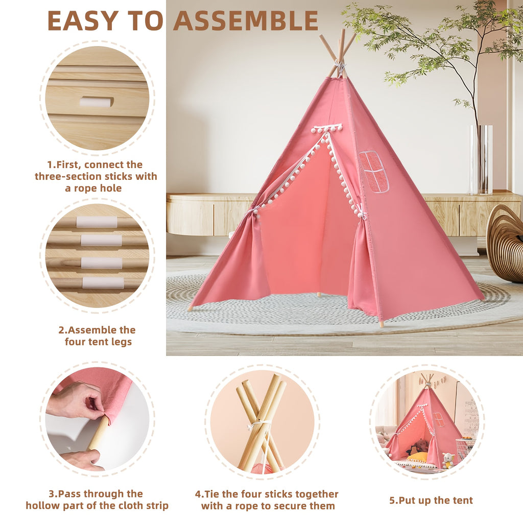 Teepee Tent, Indoor/Outdoor Play Tent Suitable for Nordic Conical Family Princess Small House, Washable Tent for Birthdays And Holidays, Christmas And Halloween (Without Padding)