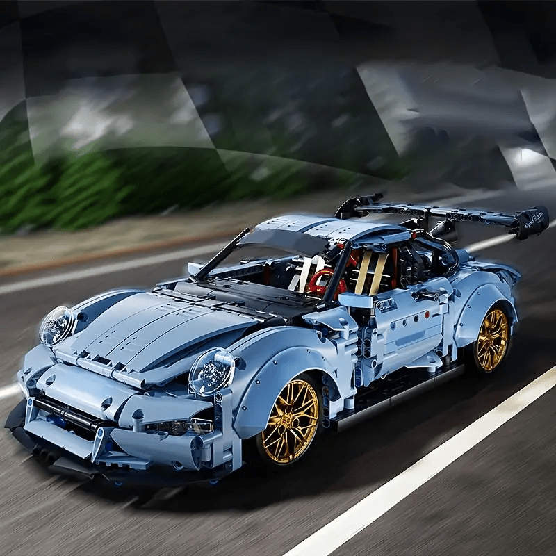 2100pcs Cool Toys for Men Creative Misty Blue Lowrider Sports Car Building Blocks Model Fashionable Model Desktop Ornament Room Decoration, Home, Adult Building, Valentine'S Day Gifts