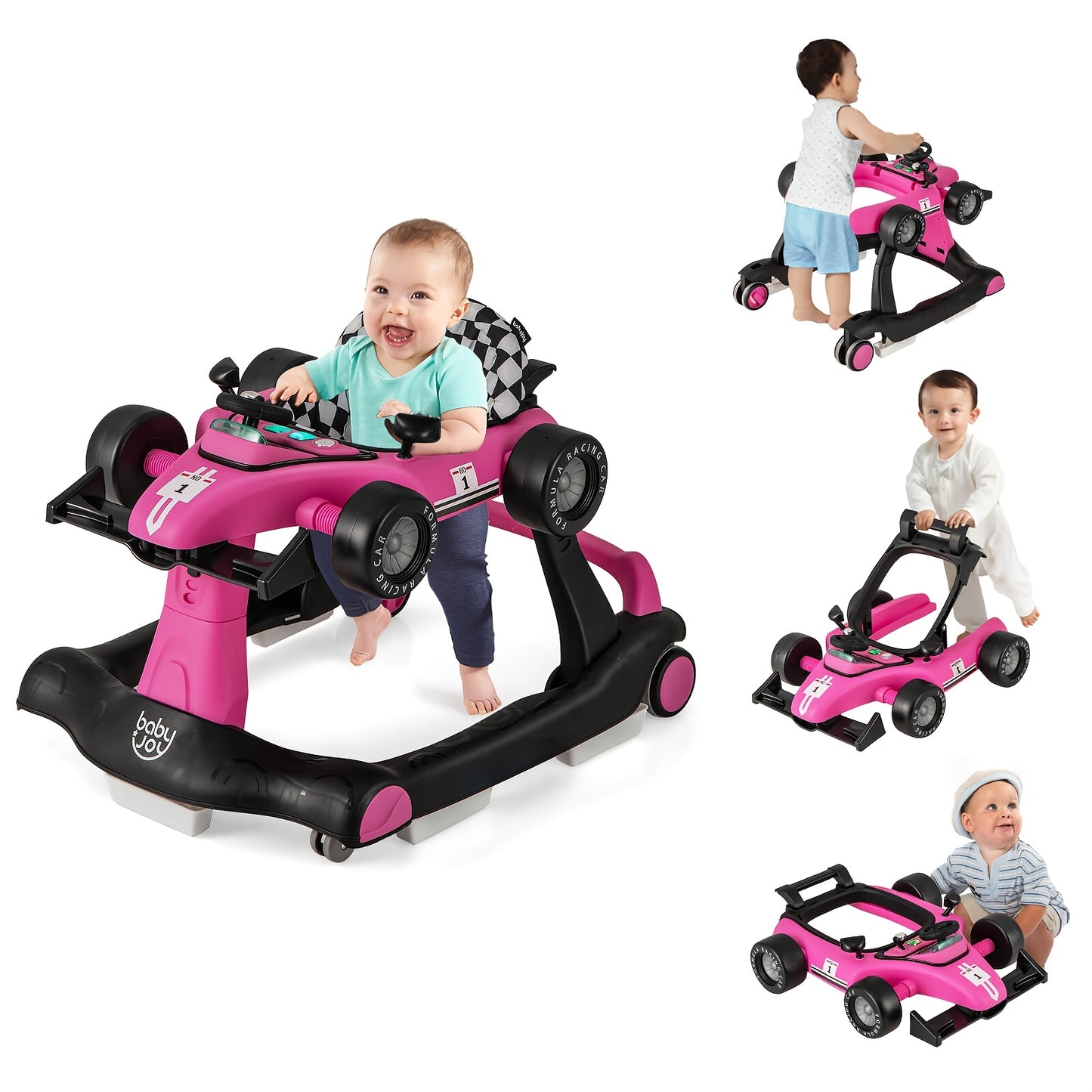 4-In-1 Baby Walker Foldable Activity Push Walker Adjustable Height Blue