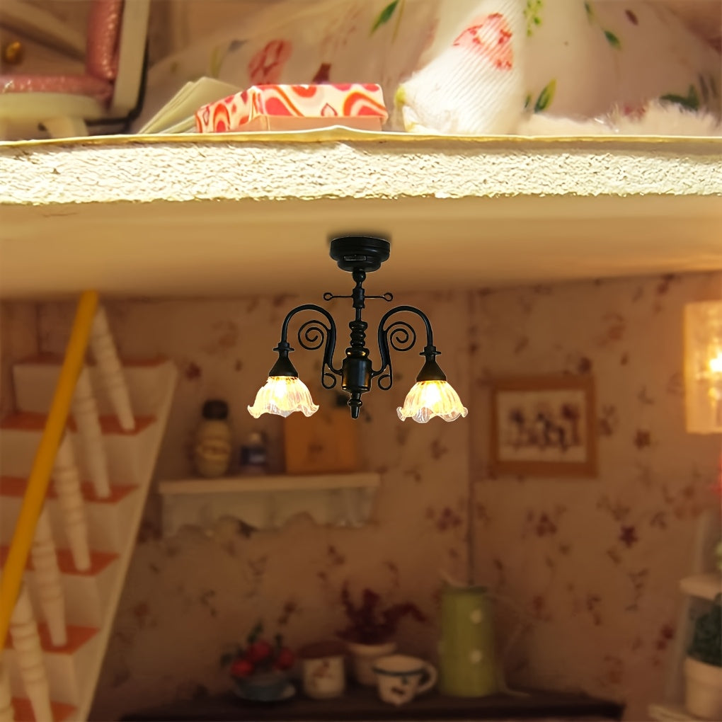 Miniature LED Ceiling Lamp for Dollhouse, Tiny Working Chandelier for Scale Models, Doll House DIY Decoration, Sand Table  Lights, Miniature Luminous Ceiling Lamp