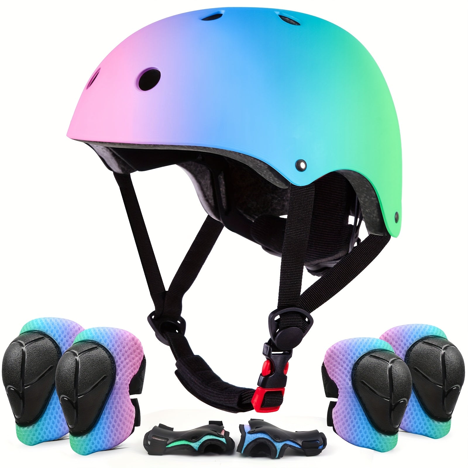 Kids Bike Helmet Set, Adjustable Helmet for Ages 5+ Boys Girls, Toddler Helmet Pad Set with Knee And Elbow Pads for Bike And More Sports