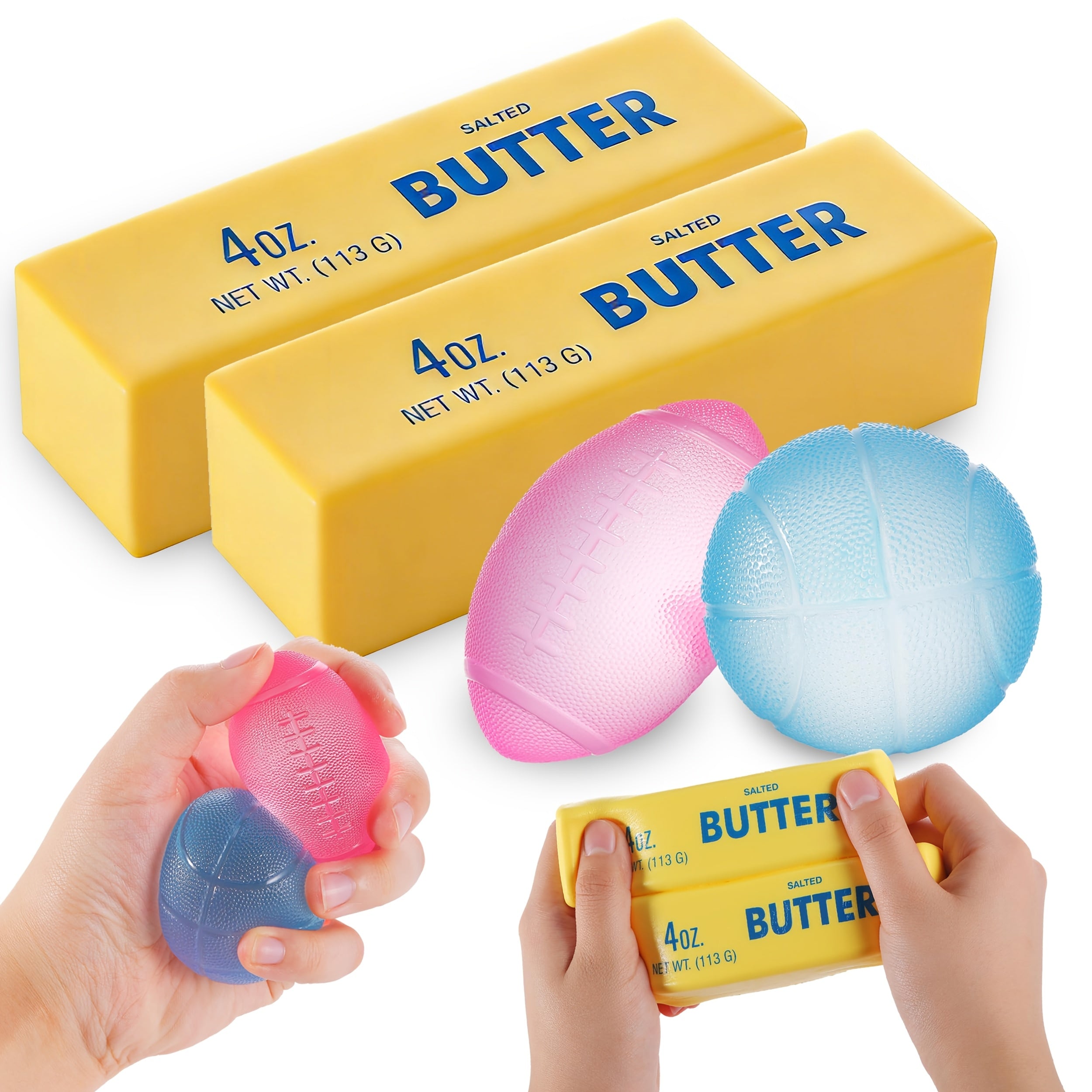 Squishy Stress Ball And Slow-Rising Butter Squishy Fidget Toys Set - 4-Pack Ultra-Soft Sensory Toys, Cute Pack for Kids And Adults, Desk Toy, Party Favors, And Gift Ideas
