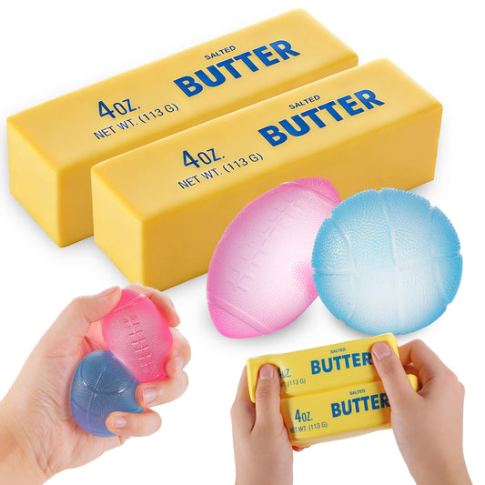 Squishy Stress Ball And Slow-Rising Butter Squishy Fidget Toys Set - 4-Pack Ultra-Soft Sensory Toys, Cute Pack for Kids And Adults, Desk Toy, Party Favors, And Gift Ideas