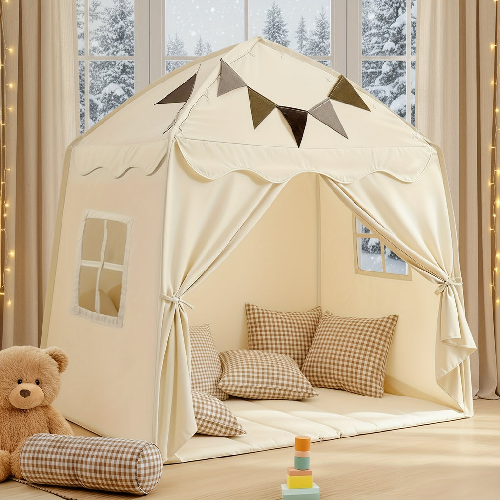Extra Large Kids Play Tent with Flags, Portable & Foldable Teepee, Indoor Outdoor Dome Tent Playhouse, Bed Tent Bed Canopy for Boys & Girls, 59x39x59in, Toys Not Include, Christmas & Halloween