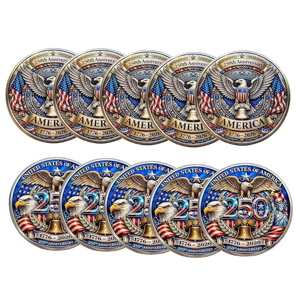 10 US 250Th Anniversary Coins - 1776 - 2026 Anniversary Coins - Collectible Commemorative Coins Featuring Dual Historical Patterns, Commemorative Gifts with a 250-Year History