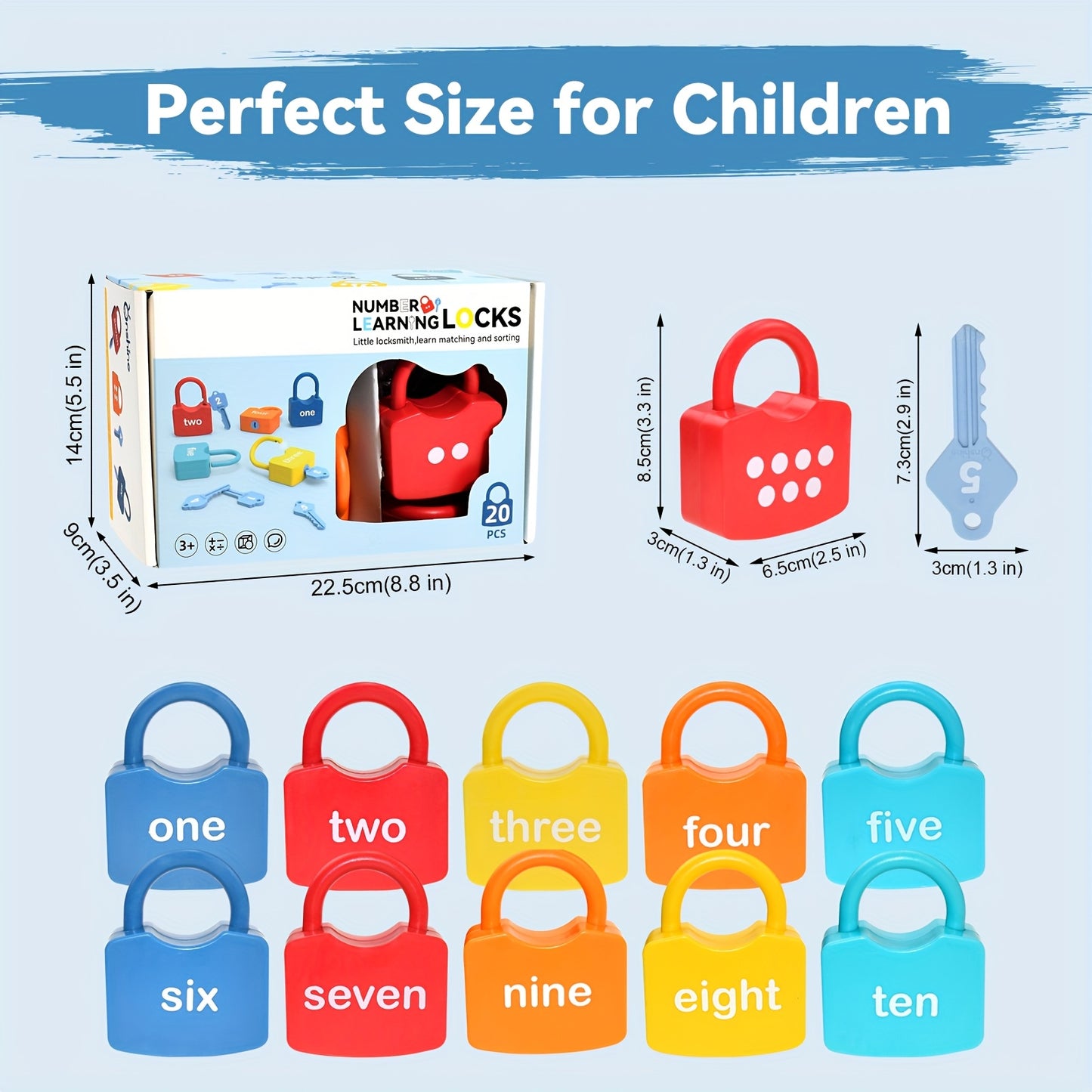 Children's Learning Toys, 10 Sets of Children's Number Locks and Key Counting Toys, Suitable for 3-5 Year Old Preschoolers, Preschool Activity Toy Games, Kindergarten Classroom Essential Math Toys, Educational Birthday and Christmas Gifts