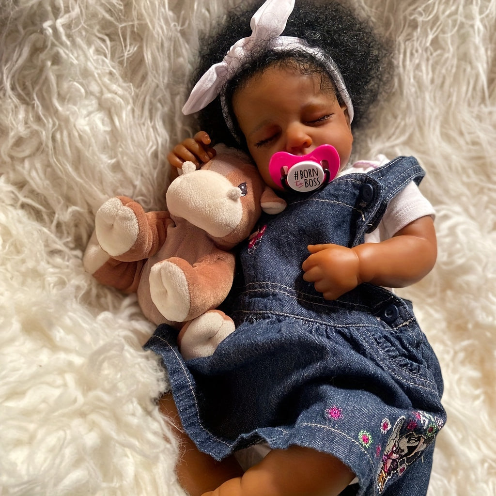 Novocreation 19" Realistic Sleeping Youngsters Doll, Hand-Painted Details with Curly Blue Hair, Soft Touch Vinyl Limbs & Cloth Body - Includes Soothing Item, Plush Toy, and Birth Certificate - Perfect for Gifts and Collectors, Youngsters Doll