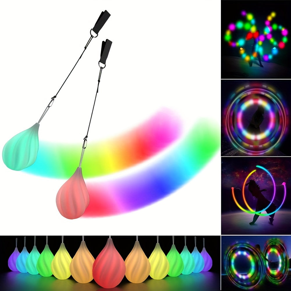 LED Poi Balls-2021 Upgraded Soft Spinning Glow Poi for Beginners And Professional Rainbow Fade And High Strobe Spinning LED Glow Balls Light Up Balls 1x Pair Glow Poi Balls