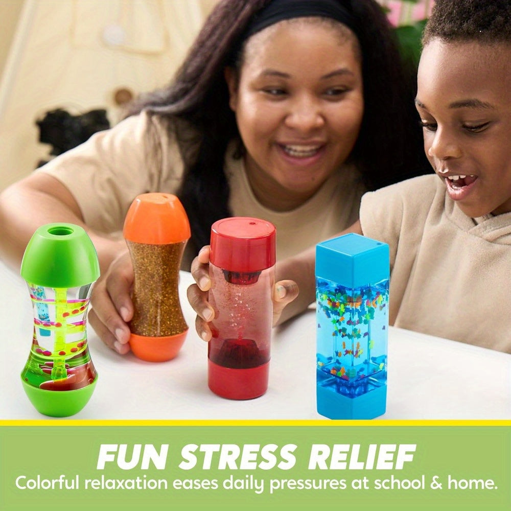 4-Pack 4 Unique Design Fidget Tube Toys for Kids, Relax Toy, Sensory Tubes, Speech Relax Materials, Calming Toys for Children with Autism, Calm Down Corner Supplies, Multi-item Fidget Toy Pack, Birthday Christmas Presents for Kids