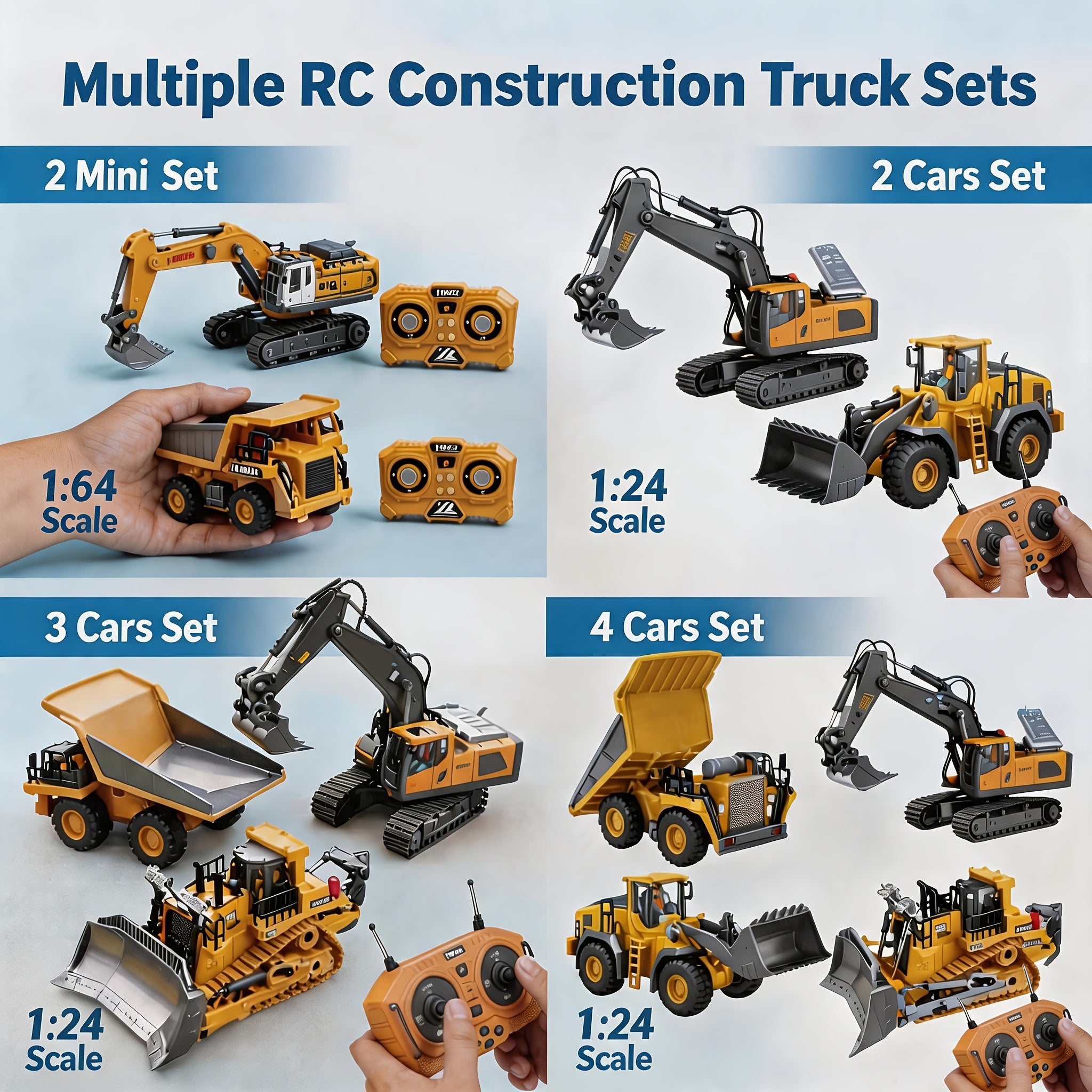 [Remote Control Toy Car] 4pcs/ 3pcs/ 2pcs Remote Control Engineering Vehicle Set, 2.4G 1:24 & 1:64 High-Tech 11-Channel RC Excavator, Dump Truck & Bulldozer Alloy Plastic Construction Toy Car Kit