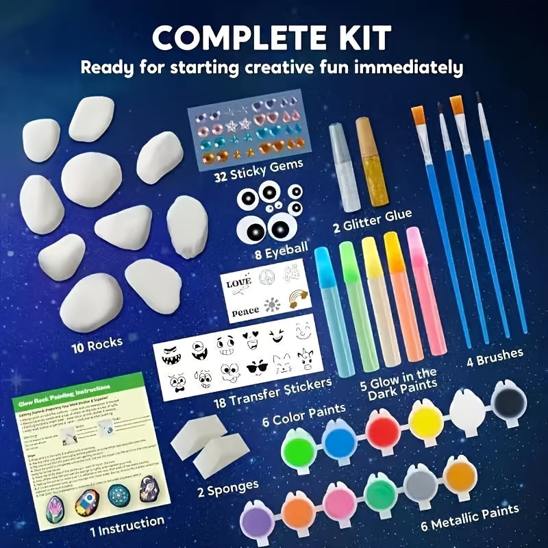 Children's Art & Craft Puzzle Creative Handicraft DAY Graffiti Painting Set Toy, Glow-in-the-Dark Stone Painting Set, Outdoor Activity Gift for Boys And Girls Birthday Parties
