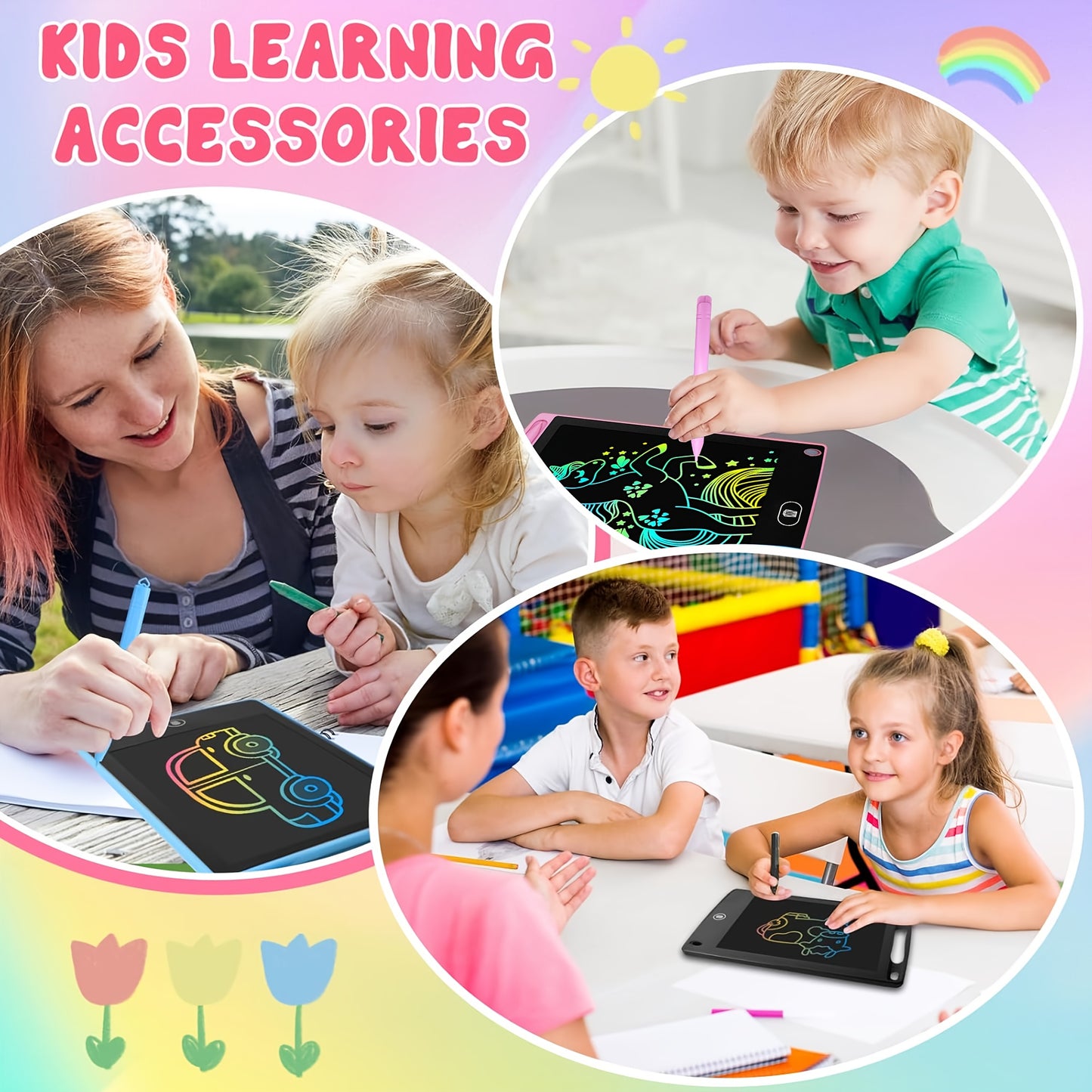2pcs 8. 5" LCD Writing & Drawing Tablet with Stylus - Large Display, Reusable Doodle Pad, Educational Toy for Youngsters, Perfect Gift for Birthdays, Christmas, Halloween, Battery-Powered, Blue & Pink, Youngsters's Creative Play, Playful Design
