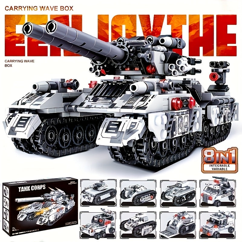 1628pcs 8-in-1 Snow Tank Armored Vehicle Building Blocks Set, Premium Edition with Enhanced ABS Material, 9 Variable Military Models Advanced DIY Construction Kit, Creative Bricks for Adults 14+, Christmas Gift, Halloween Gift Idea, Birthday Present