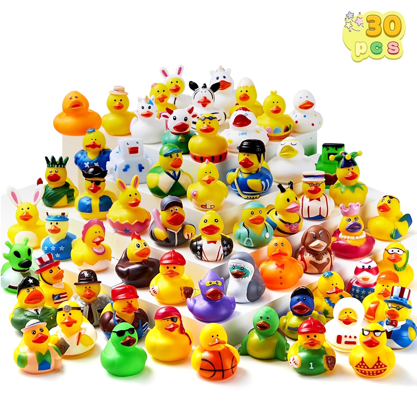 SYNCFUN Baby Bath Toy, Assortment Mini Rubber Duck Toys with Mesh Carry Bag for Kids Baby Shower - 30pcs
