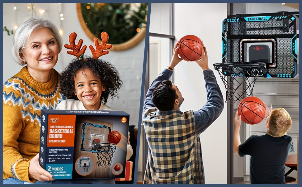 Jovow Basketball Stand Set, Door Basketball Hoop, Suitable for Indoor And Outdoor Play, Features LED Lights And an Electronic Scoreboard, Includes 4 Basketballs, Perfect for Birthday And Christmas Gifts