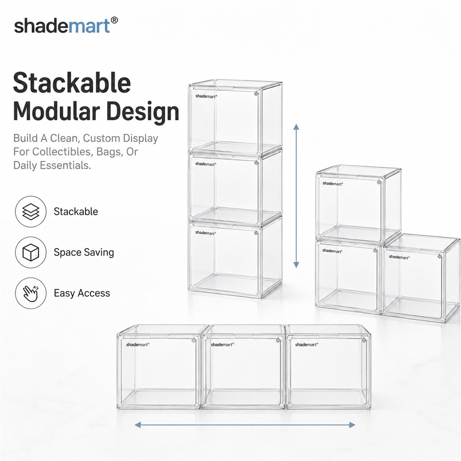 3pcs Clear Display Case Dustproof Storage Bins Containers Organizer Bag Show Box For Collectibles/ Car Model