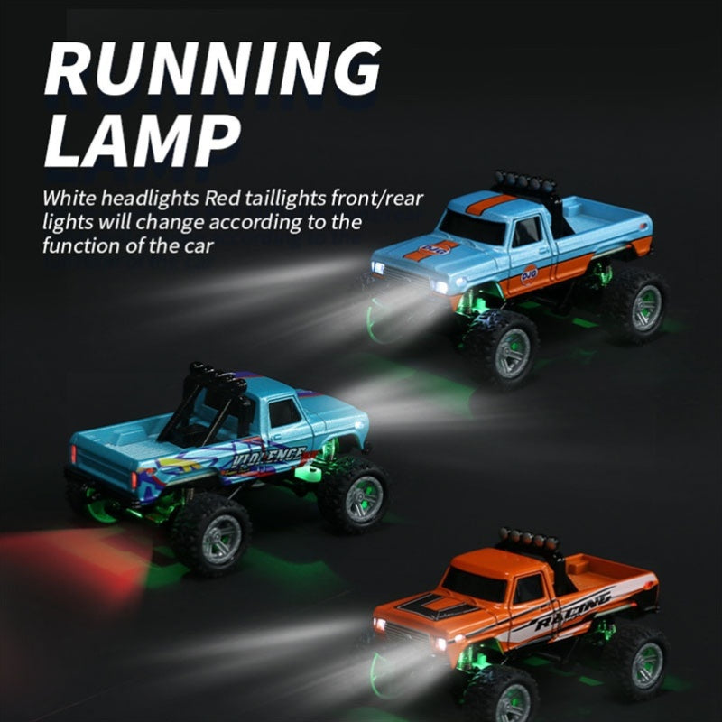1:64mini RC Truck, Scale Remote-controlled Alloy Toy, 2.4GHz Off-Road Alloy Truck, Monster Off-road Pickup Truck For Boys, Tabletop Decoration, Birthday Gift, Christmas Gift, New Year Gift, With Body Lights And Headlights.Rock Crawler Toy