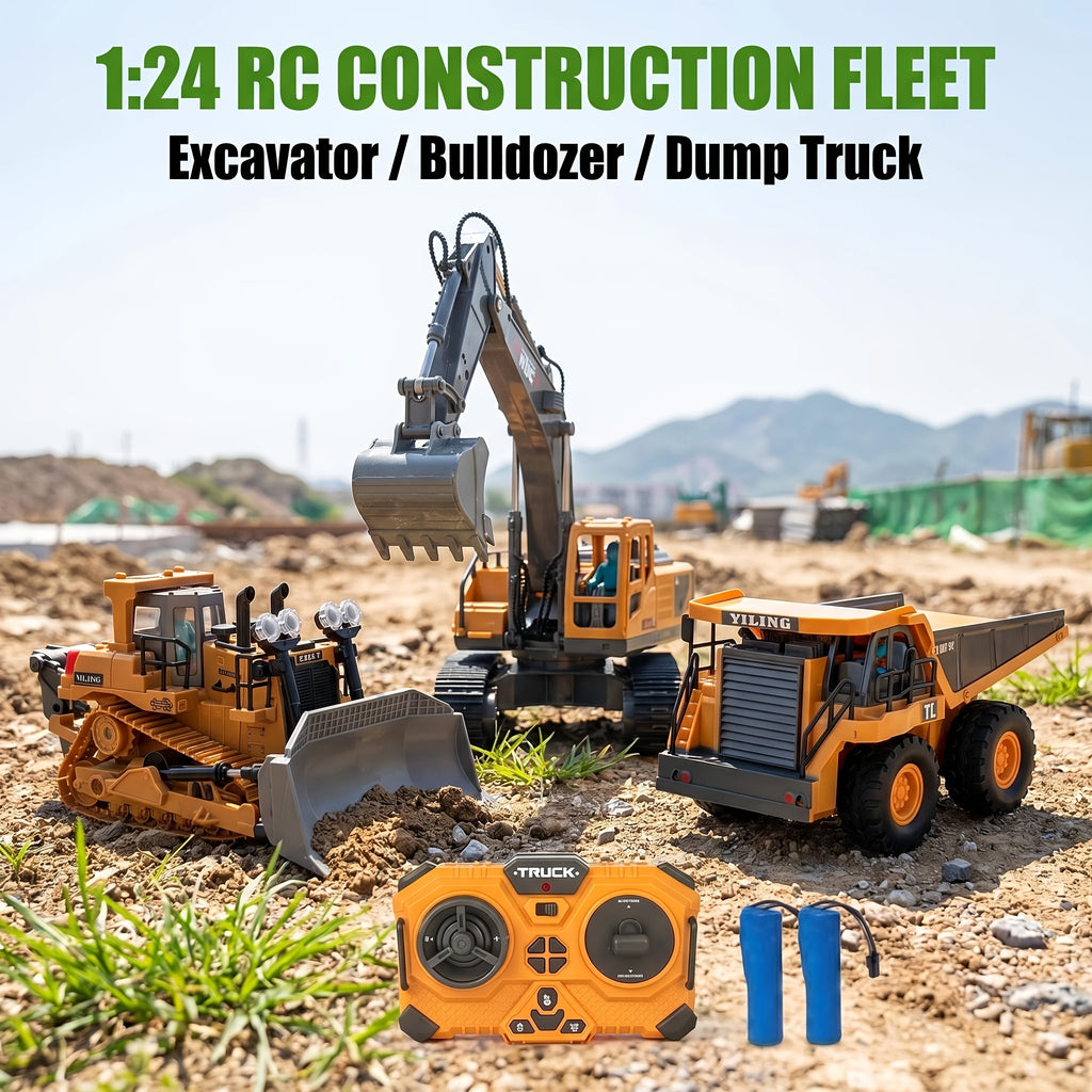 1:24 Alloy RC Excavator, Loader & Bulldozer - 680° Rotation & Working Arm, Forward/Backward/Turning, Realistic Design For Outdoor Sand/Grass Play, Ideal Christmas & Day Gift