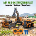 1:24 Alloy RC Excavator, Loader & Bulldozer - 680° Rotation & Working Arm, Forward/Backward/Turning, Realistic Design For Outdoor Sand/Grass Play, Ideal Christmas & Day Gift