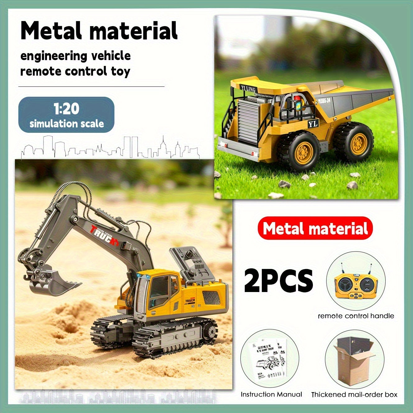 Remote Control Excavator, Bulldozer, Dump Truck, Loading Truck, Toy Set, Single Or Multiple Combination Set, Boys' Model, 1200mAh Remote Control Excavator Toy With Metal Shovel And Light, Suitable For Boys Over 6 Years Old