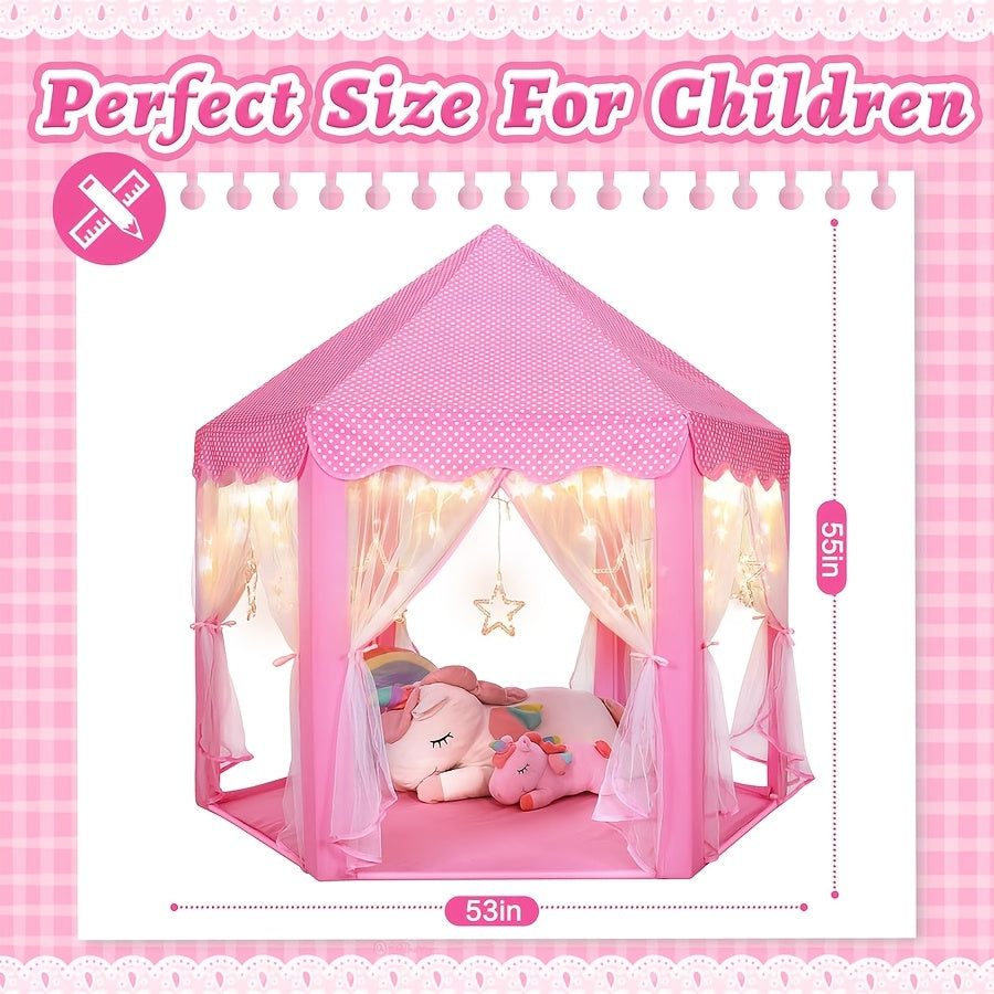 [Birthday Surprise Gift] Pink Princess Hexagon Game Tent, Indoor Dream Castle Gauze Curtain Small House, Girl Pretend Play Secret Base, Baby Reading Corner Toy House, Parent-Child Interactive Game House, Girlie Heart Atmosphere Kids Room Decoration, Birth