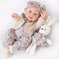 12 Inch Realistic Vinyl Doll Set, Including 1 Doll, 1 Set Of Floral Clothes, 1 Headscarf, 1 Pair Of Socks, 1 Toy Rabbit, And 1 Rabbit Skirt, Children's Toys, Suitable for Dress Up Games, Birthday Gifts, Game Gifts, Holiday Gifts, Realistic Reborn