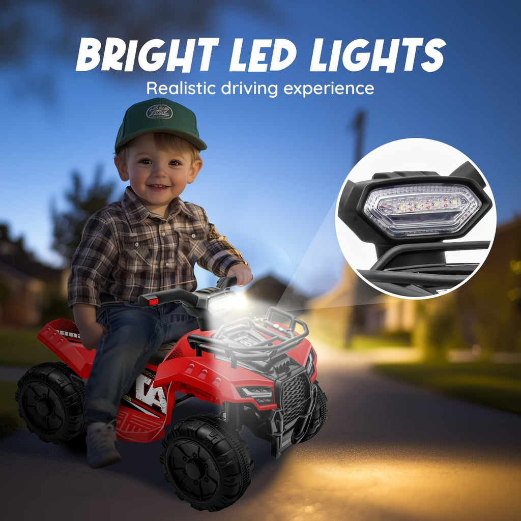 1pc 6V Kids Ride on Toy, 4-Wheeler Quad ATV with 1.2MPH Max Speed, Treaded Tires, Rubber Handles, Push-Button Go, Electric Ride on Toys Best Gifts for 18-36 Months Boys Girls