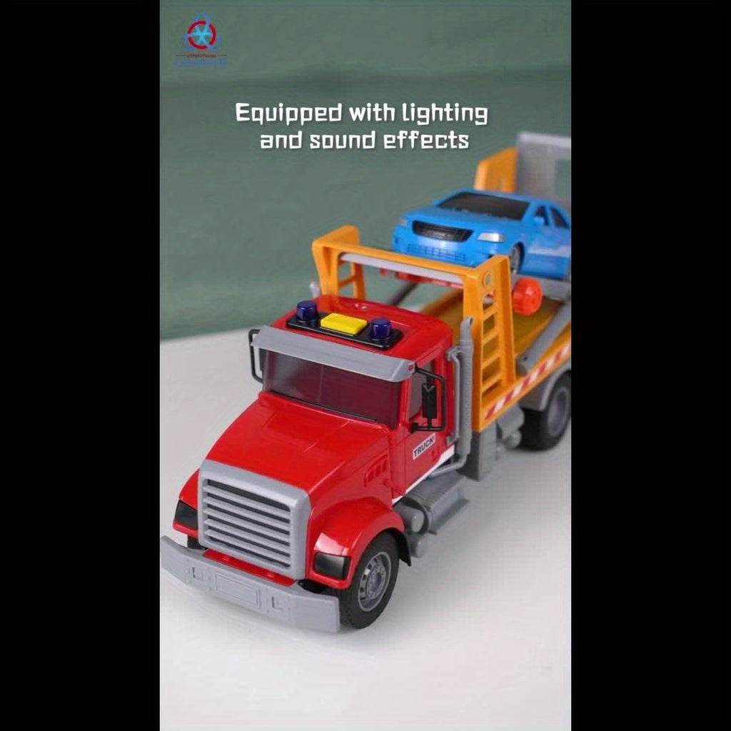 Kids Toys for 3 4 5 6 Boys, 13"Tow Truck Toy, Friction Powered Transport Truck Crane Toy with Lights And Sounds, Birthday Gifts for Boy Child