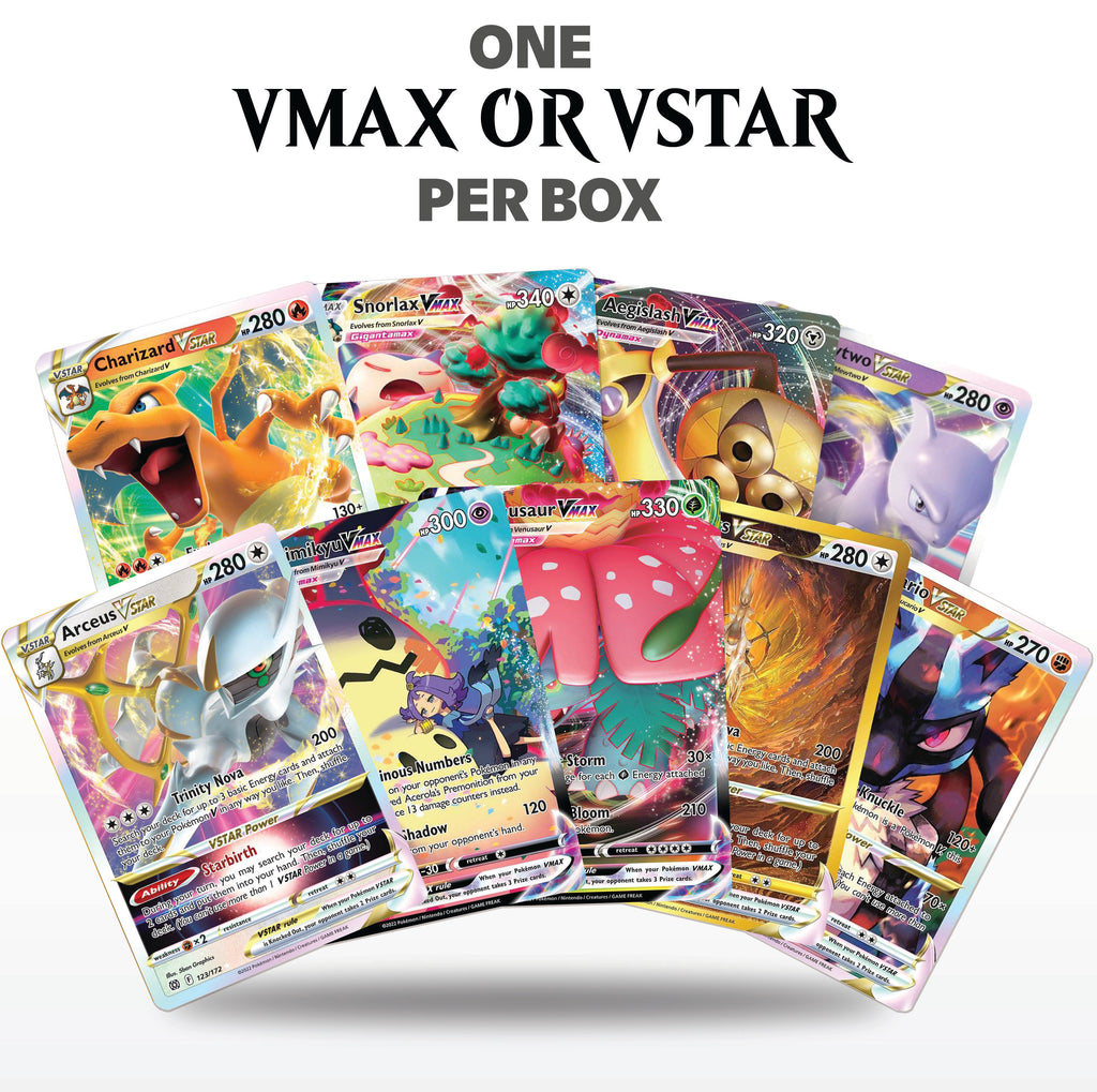 Pokemon VMAX & VSTAR Power Bundle | 100+ Pokémon Cards | 1x Random VMAX or VSTAR Guaranteed | Holos & Rares Included! | Perfect Giftable for Kids & Collectors!