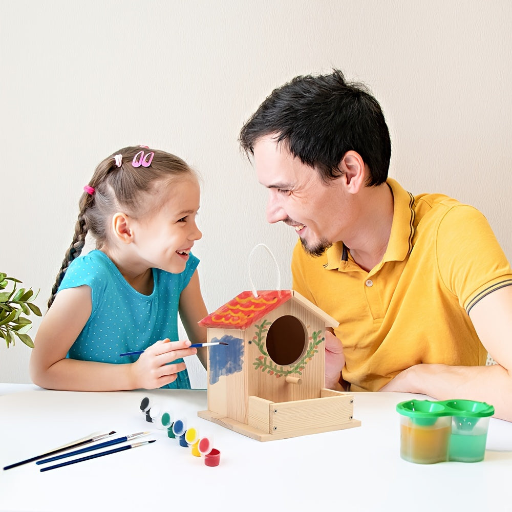 Bird House Kit, Wooden Birdhouse Kits, Arts And Crafts Kits for Boys Girls Kids, Build Your Own, with Brushes, Christmas Birthday Gift for Family Game, Arts & Crafts Draw Toys Supplies, Wooden Birdhouse Shelf