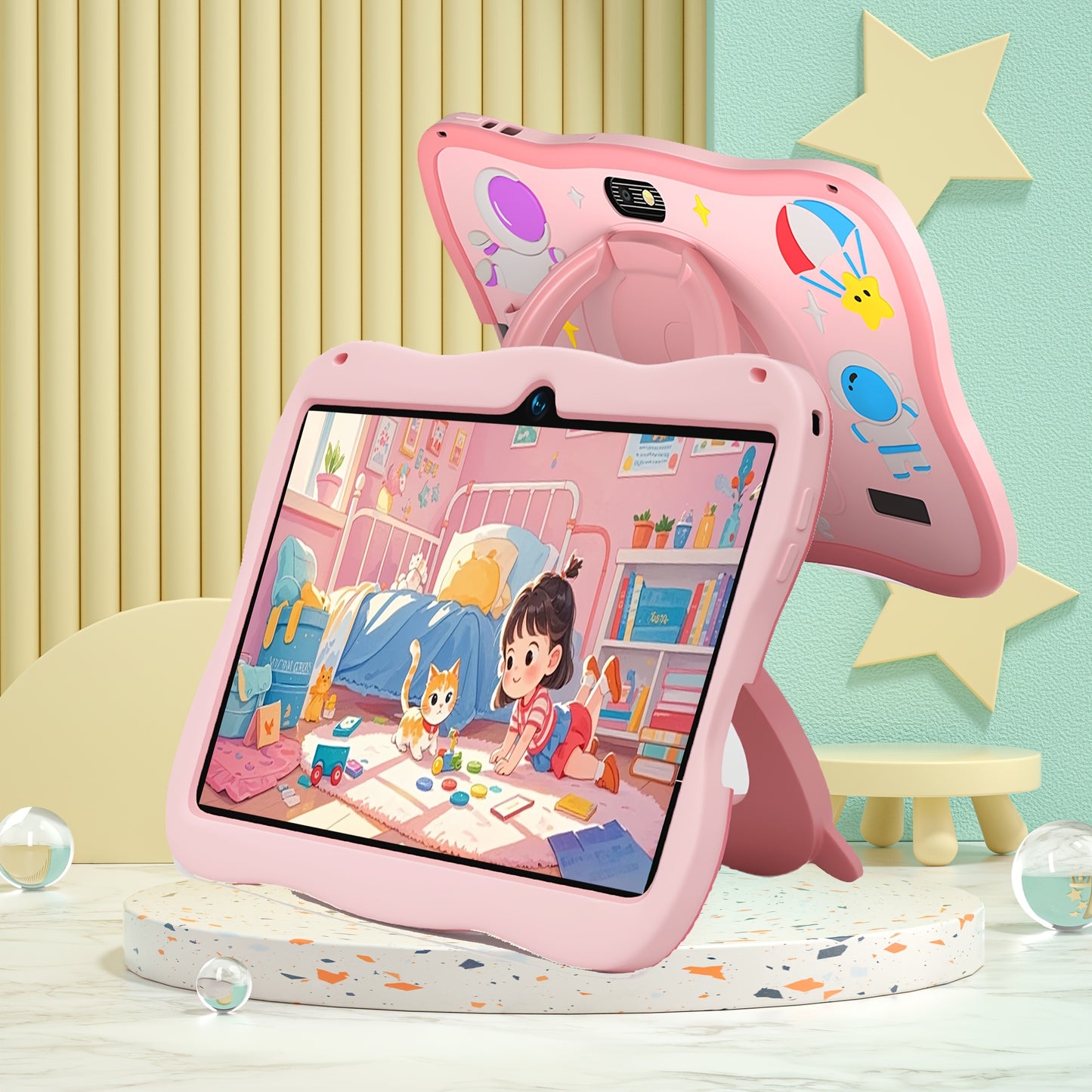 2026 Upgraded Android 14 Kids Tablet with Protective Case, 7-inch Children's Tablet, Google Kids Space, Parental Control Features, 4GB RAM + 32GB Storage, WiFi, Bluetooth, YouTube Support, Ideal Gift for Toddlers, Blue and Pink