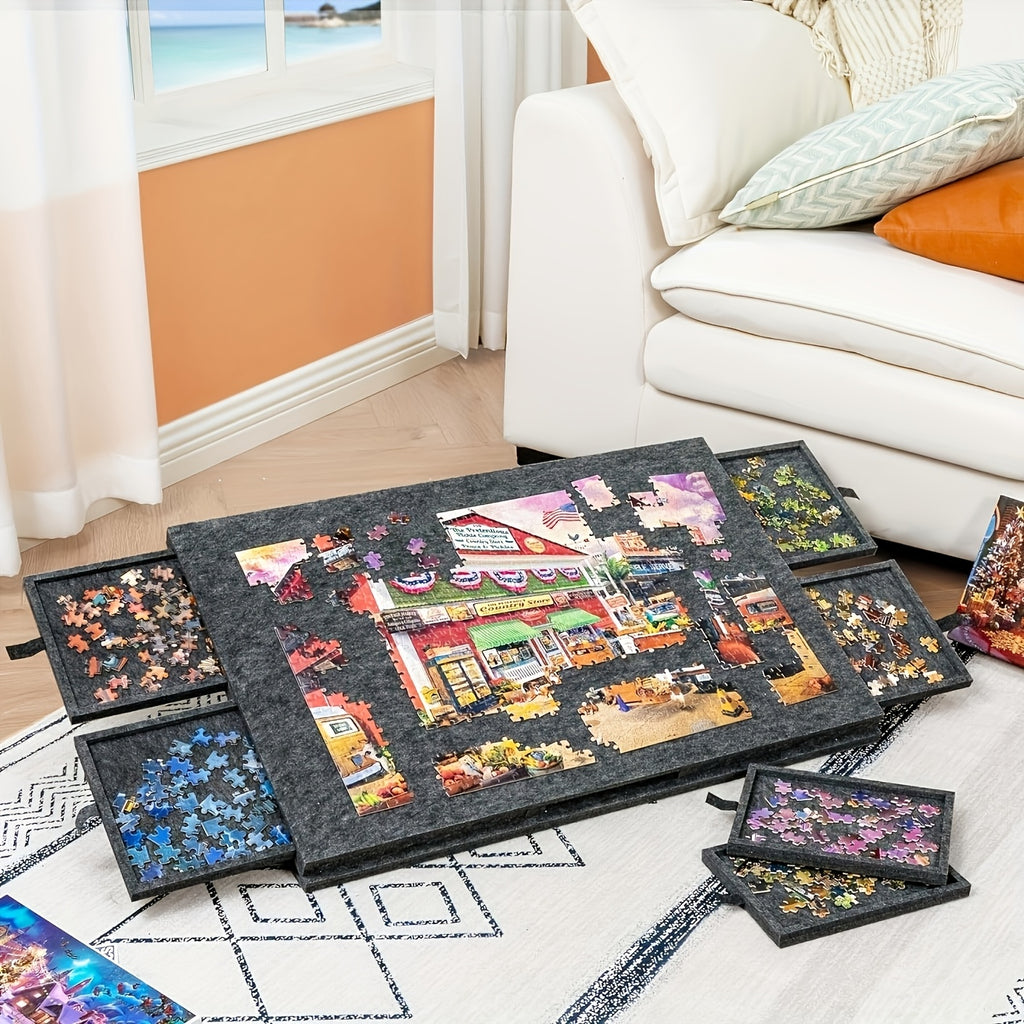 Portable Puzzle Table, Lightweight Felt Jigsaw Board Featuring 6 Storage Drawers, Adjustable Tilt Function, 2-In-1 Stand with a Protective Cover, Non-Slip Surface And Carry Handle, Perfect Gift for Puzzle Lovers