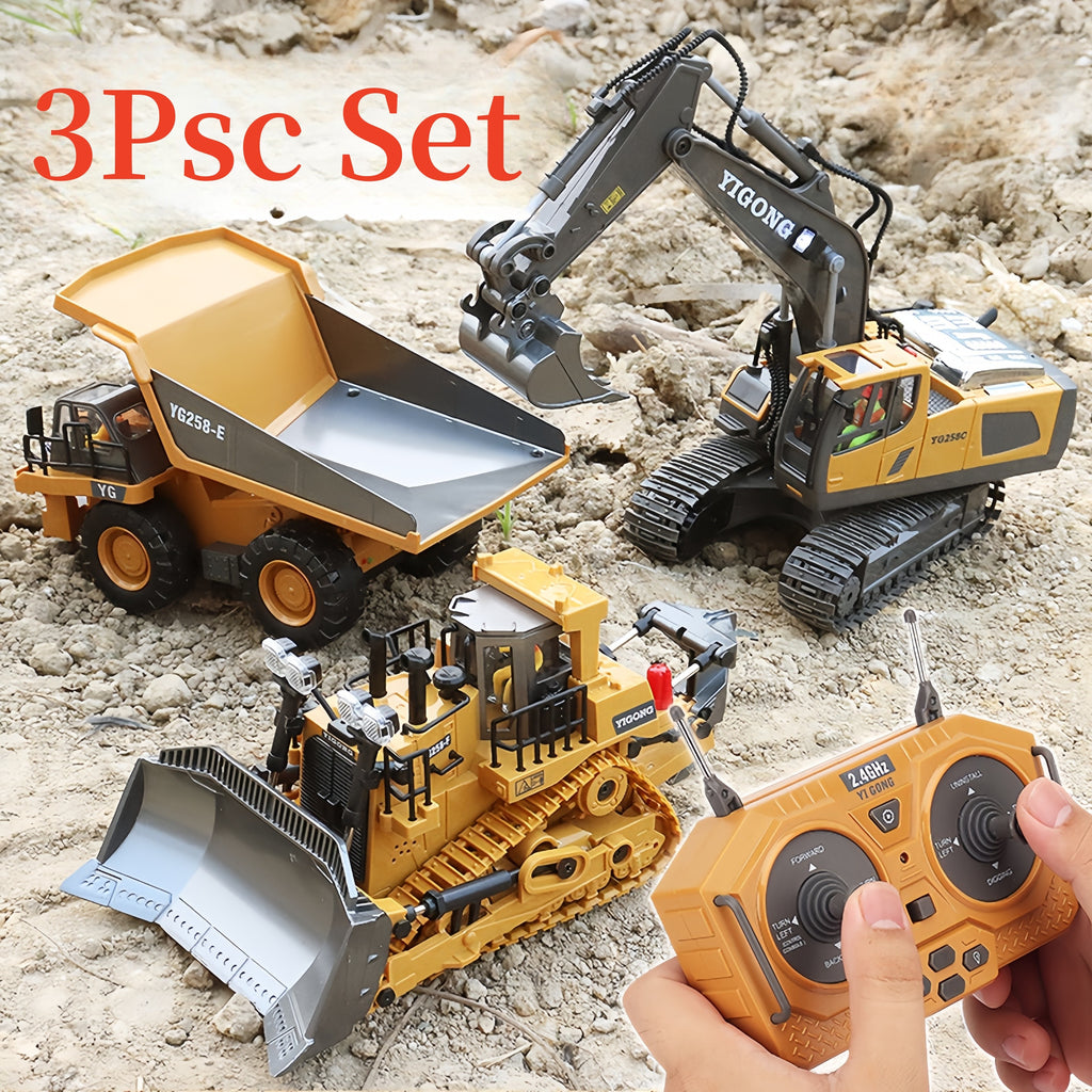 4/3/2pcs Remote Control Construction Vehicle Set, 2.4G 12-Channel Remote Control Excavator, Dump Truck, Bulldozer, Loader, Alloy and Plastic Construction Toy Car Set, RC Construction Equipment for Kids