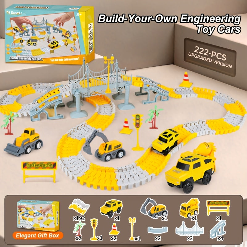 [Kids' Birthday Gifts] Tong Li Kids' Versatile Track Car Toys, Engineering Track Set, 3-8 Kids' Birthday Gifts Creative Building Electric Track Cars, Assembled Track Cars, Track Obstacle Challenge Cars, Train & Race Car Track Model Cars, High-Speed Track