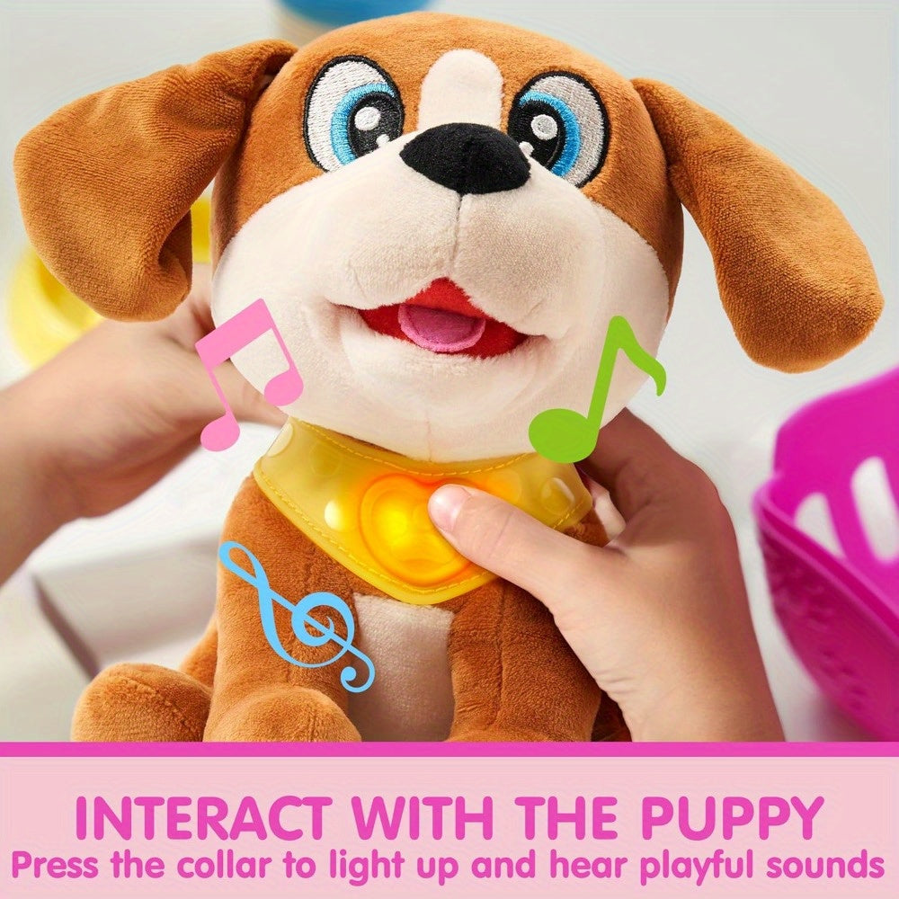 SYNCFUN Interactive Plush Dog Toy Suitable for Kids with Carrier & Accessories - Responsive Puppy with Music, Lights & Sounds, Soft Pet for Gifts, Birthday Presents for Girls 18 Months+