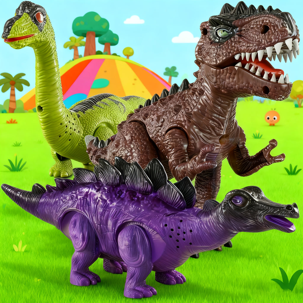 Set of 3 Electric Dinosaur Toys Featuring Sound, Light, And Walking Functions, Perfect Gift for Boys Aged 3 to 7, an Interactive Moving Dinosaur Toy Collection