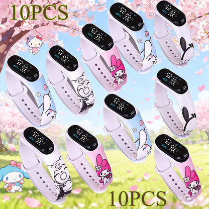 10pcs Sanrio Cartoon Anime Kawaii Kuromi Melody Electronic Sports Watch, Party Party Party Gift, Children's Gift, Festival Gift, Birthday Gift Suitable for Teachers, Prize Exchange Gift, 4 Color Mix and Match