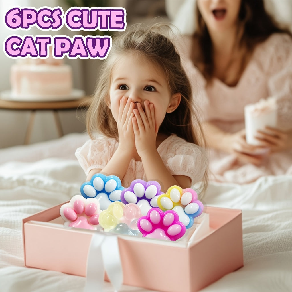 6pcs Colourful Taba Squishy Paw Sticky Squeeze Cat Paw, Handmade Soft Sticky Toys, Cute Fufu Squishy Fidget Toys for Kids Adults(1 Blue&Purple&Pink&White And 2 Colorful Paws)Multi-Item Party Favor Packs for Christmas Easter Halloween Valentine's Day