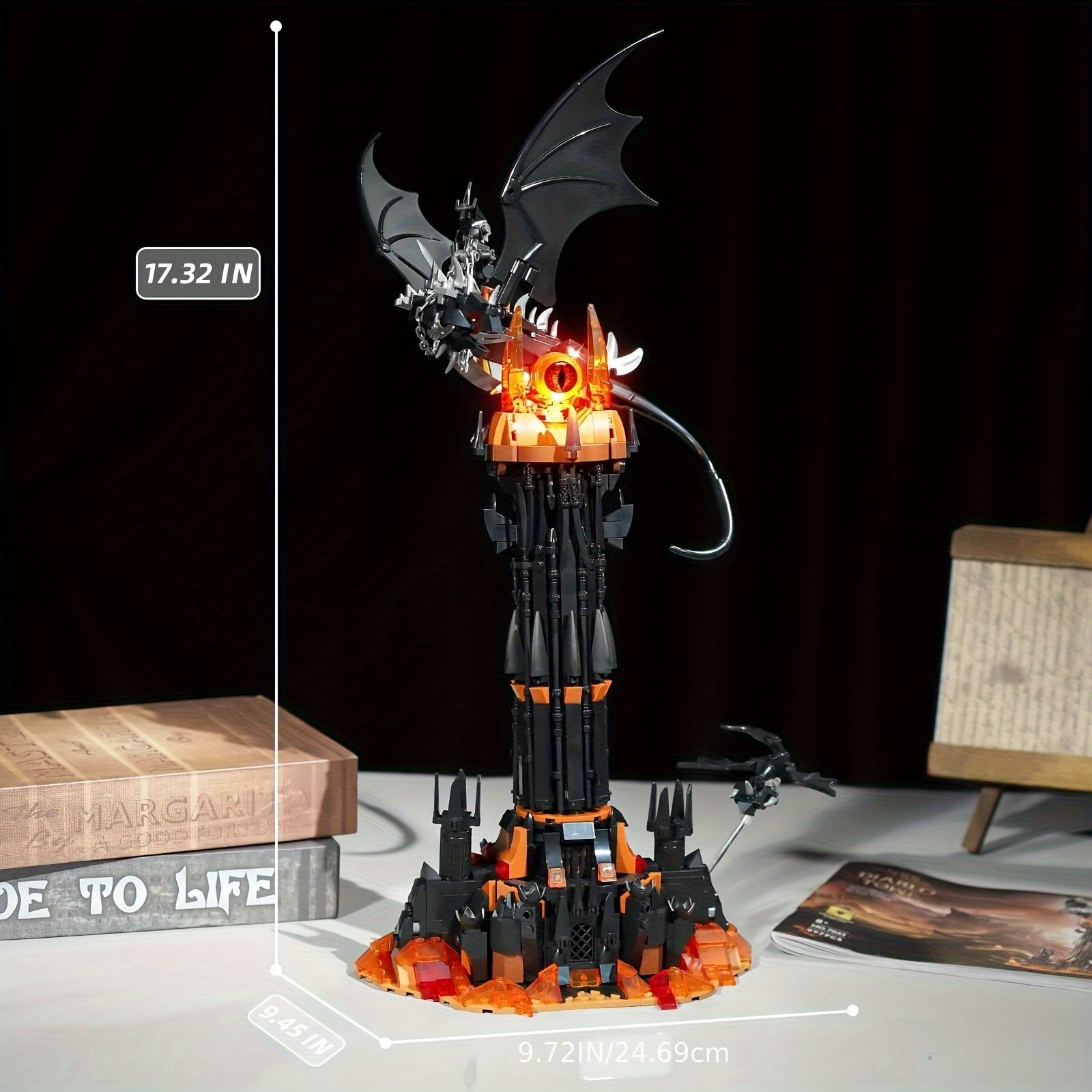 Black Dragon Guardian Tower Dragon Castle Building Assembly Model Halloween Gift Dark Black Magic Tower