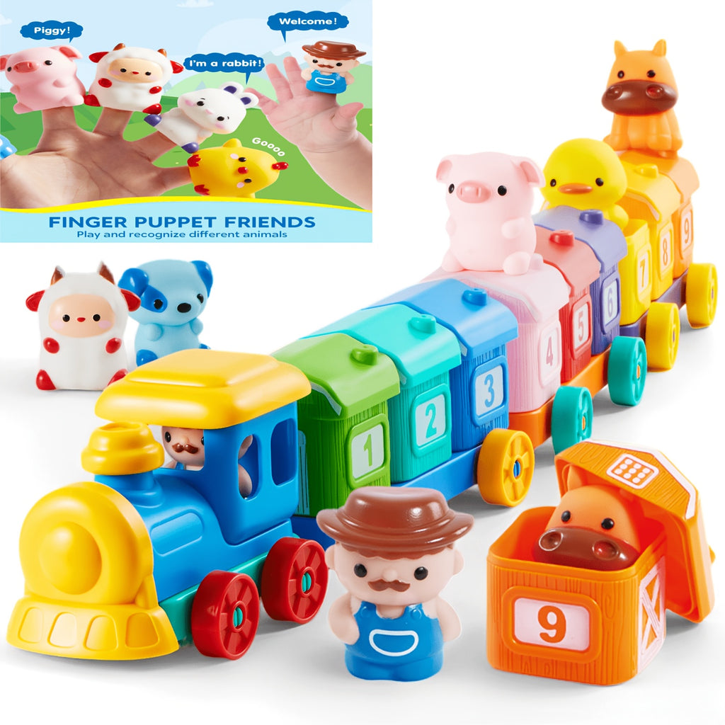 Farm Number Train Learning Toy For Toddlers, Counting, Matching And Sorting Learning Farm Train Including 9 Farm Animals And 1 Farmer, Christmas Birthday Gift For Baby Boys And Girls Age 1+